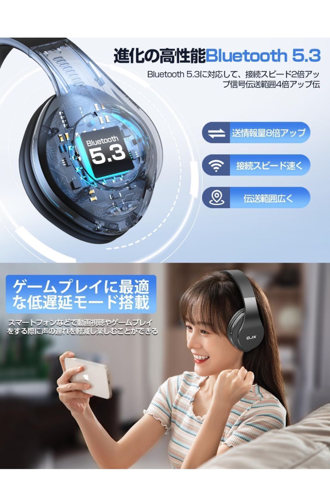 KE116】【Bluetooth5.3 有線・無線両用】ワイヤレスヘッドホン 