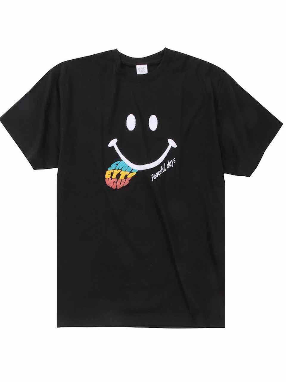 プリントTシャツ 大きいサイズ メンズ SMILEY FACE ビッグサイズ BIG 吸水 速乾 UVカット C060618-02 ブラック