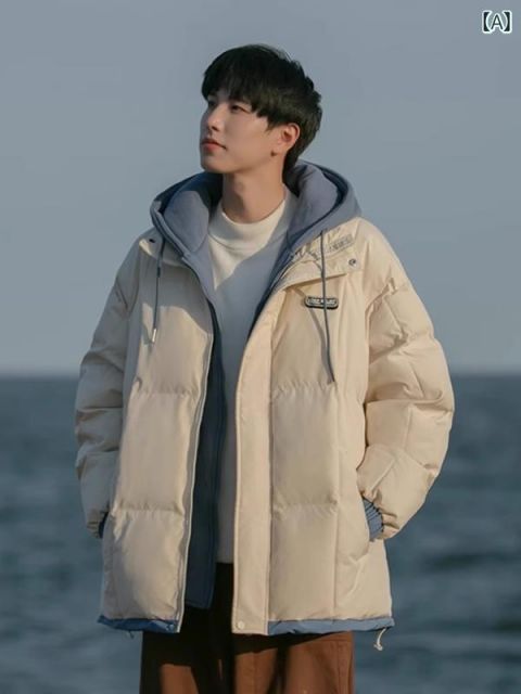 [XL]秋冬 コーデ メンズ  服 シンプル ファッション オシャレ 大人 かっこいい 大きいサイズ ストリート 紳士服  フェイク ツーピース フード付き 中綿 ジャケット 暖かい コットン パッド 
