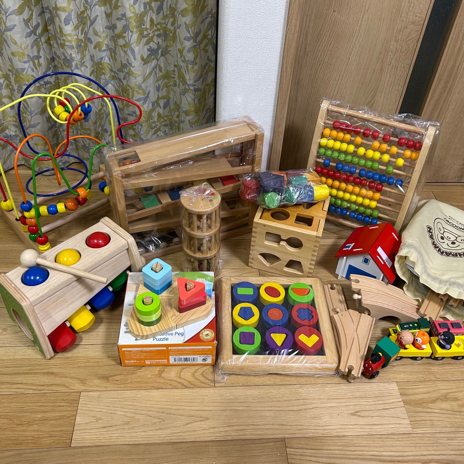 木のおもちゃ ボーネルンドなど 9点セット 木製 アンパンマン ニチガン 知育玩具