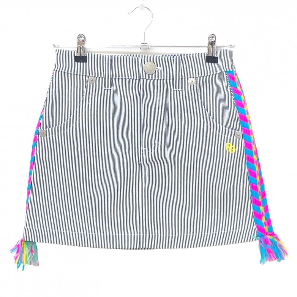 パーリーゲイツ スカート 白×ネイビー ストライプ サイド異素材 フリンジ レディース 0 S ゴルフウェア PEARLY GATES