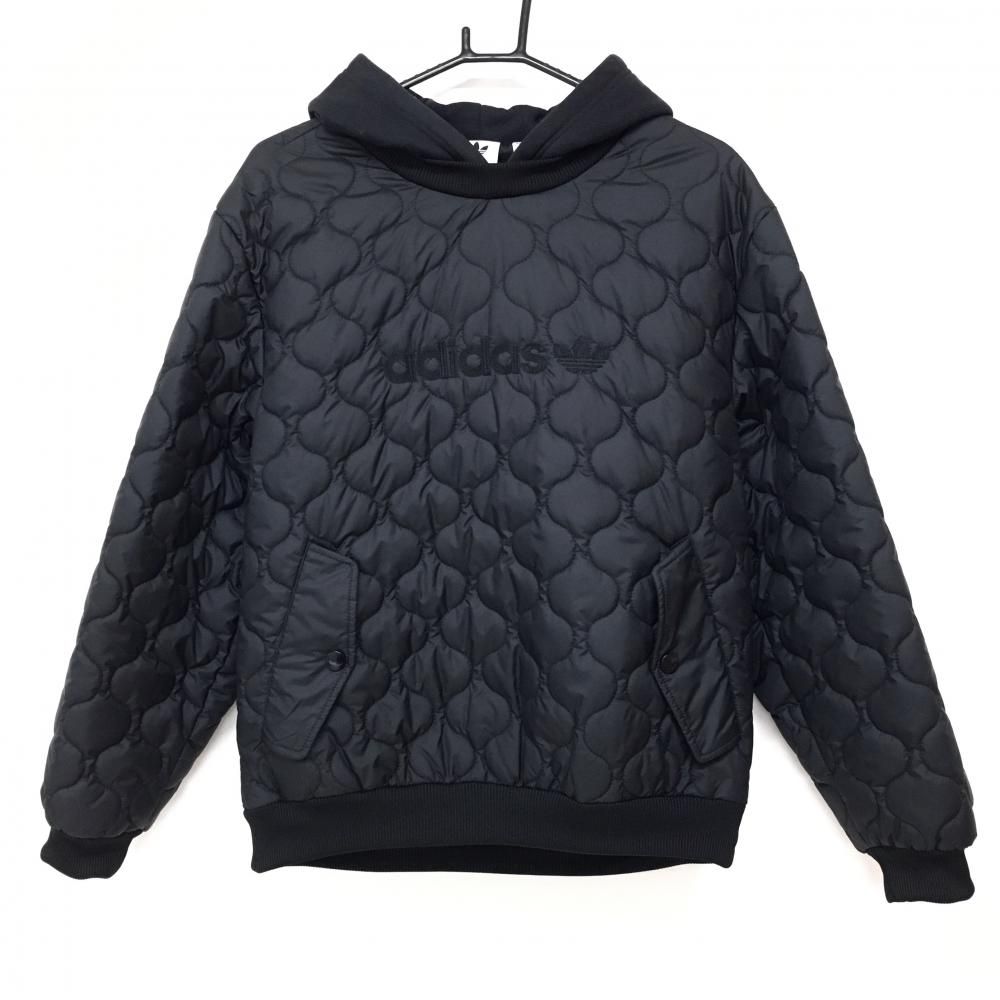 【美品】アディダス フード付き中綿ブルゾン 黒 キルティング プルオーバー レディース S ゴルフウェア adidas