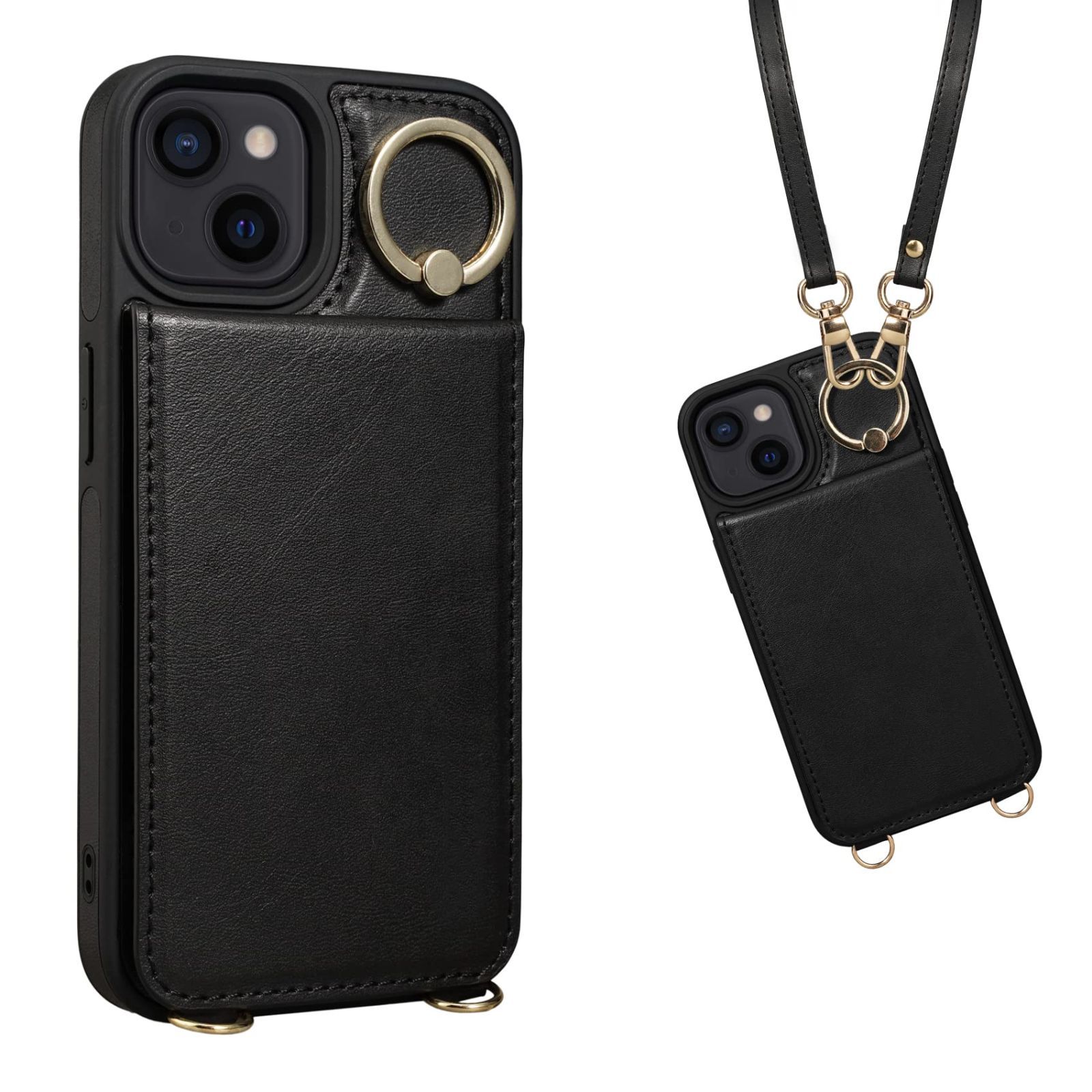 iPhone 14 ケース 背面 手帳型 カードケース iPhone14 手帳型ケース 背面ケース ショルダー ストラップ Shlybaay PUレザー 肩掛け カード収納 斜め掛け スタンド アイホン あいほん 14 ケース 可愛い 