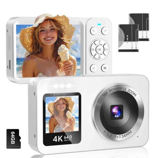 デジタルカメラ 4K 6400万画素 30FPS デジカメ 64GB TFカード付き 自 
