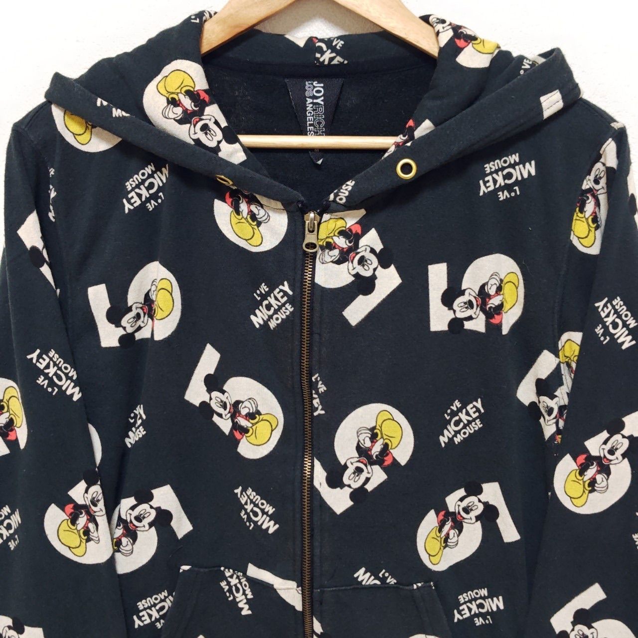 大人気!! ミッキーマウス◎ 【JOYRICH】ジョイリッチ パーカー スウェット LOS ANGELSE ダブルジップ ディズニー Disney カジュアル アメカジ 古着 裏パイル 裏起毛 グレイス レディース 女性 黒 ブラック M /M17952jT