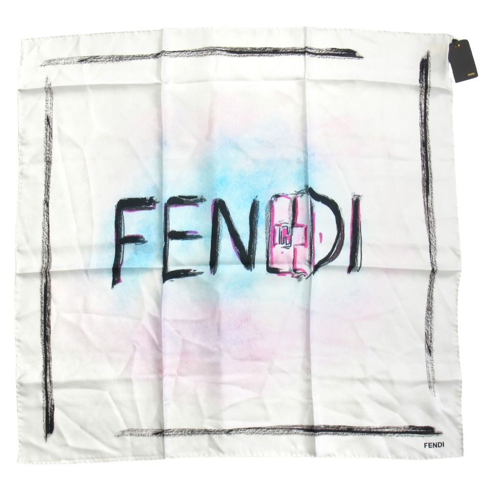 FENDI フェンディ スカーフ バゲットマニア ロゴ バゲットバッグ モチーフ ストール FXT071 ホワイト ブラック マルチ メンズ レディース 古着