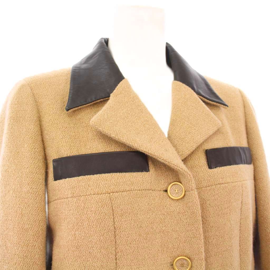 シャネル CHANEL 01A ロングコート アウター キャメル レザー