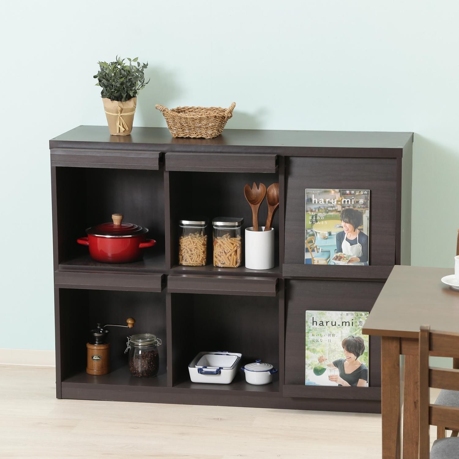 ６マス ディスプレイラック ブラウン 幅119cm マガジンラック まんがラック 漫画 マンガ 雑誌 書棚