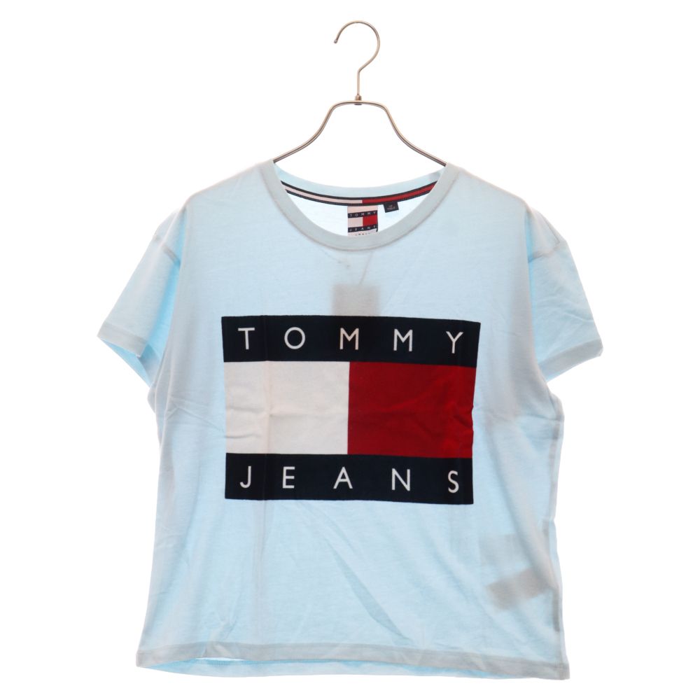 TOMMY HILFIGER (トミーヒルフィガー) ベルベット切り替え ロゴ 半袖カットソー Tシャツ ブルー DW03064 431