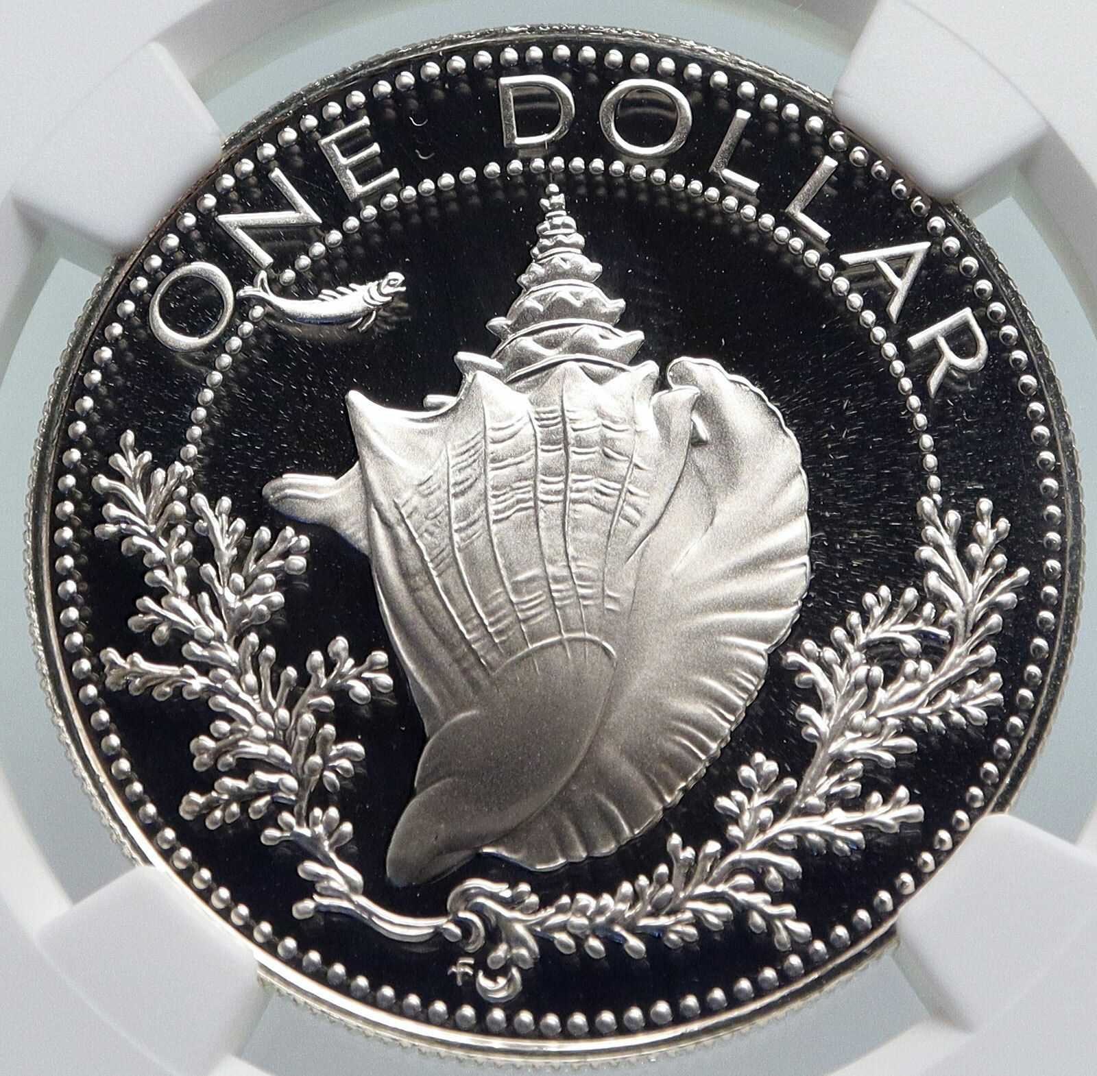 1976 BAHAMAS CONCH SHELL Vintage OLD Proof Silver Dollar Coin NGC i85972