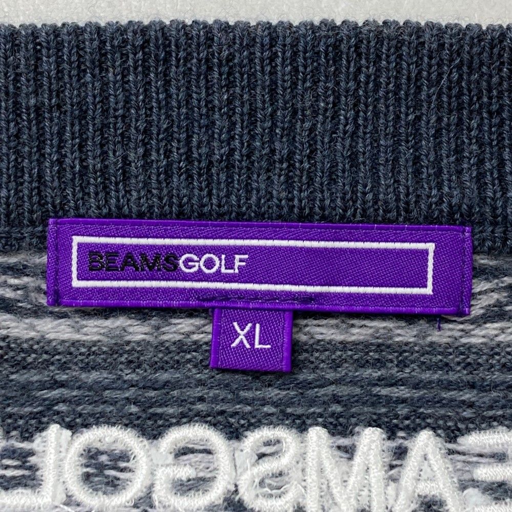 サイズ：XL BEAMS GOLF ビームスゴルフ 2023年モデル ウール ニットセーター 総柄 グレー系 [240101300652] ゴルフウェア メンズ ストスト サイズ：XL BEAMS GOLF ビームスゴルフ 2023年モデル ウール
