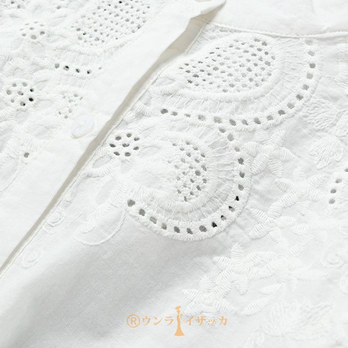 白 シャツ レディース 半袖  白 ブラウス 刺繍 花柄 シャツ  春 秋 夏 ブラウス 上品 トップス 五分袖 ゆったり オシャレ 韓国風 大人 カジュアル 体型カバー ビ シャツ ブラウス レディース きれいめ 40代 春夏 上品 レース花