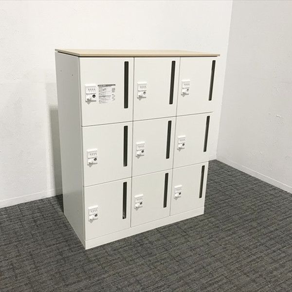 9人用パーソナルロッカー ピクスライン ダイヤル式 天板付 トレー不足 オカムラ ホワイト