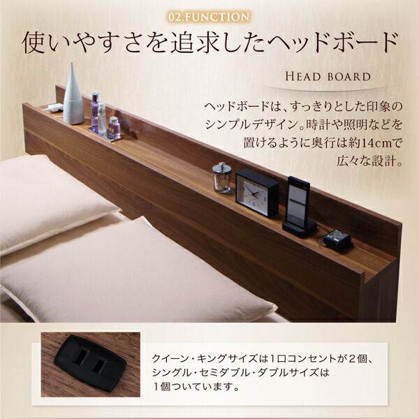 ダブルベッド 棚付き コンセント付き フロアベッド ローベッド 【mon