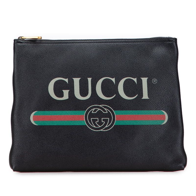 グッチ ロゴプリント ポートフォリオ クラッチバッグ ポーチ 500981 ブラック レザー レディース GUCCI 1-0226891