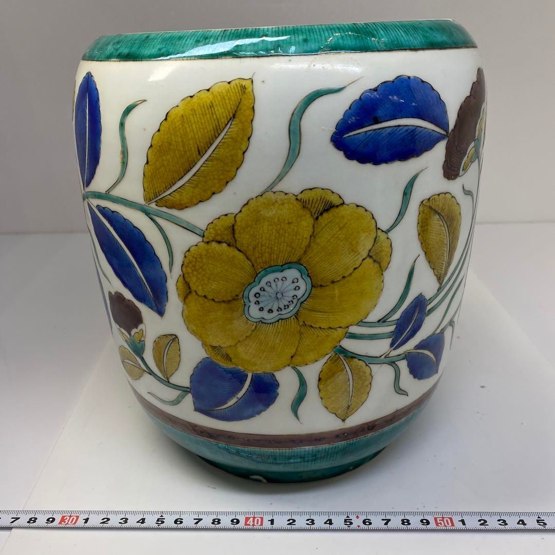 江戸後期 再興九谷 吉田屋 上色絵 火鉢 東さ6-0712 2F