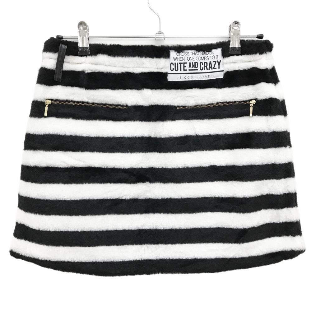 【新品】ルコックゴルフ スカート 白×黒 ボーダー フェイクファー 一部合成皮革 レディース 11 ゴルフウェア le coq sportif
