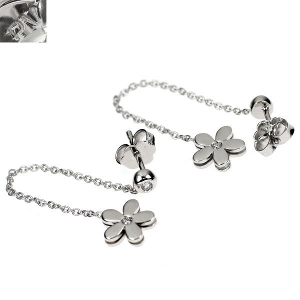 ポンテヴェキオ K18WG ダイヤモンド ピアス 0.08ct フラワー