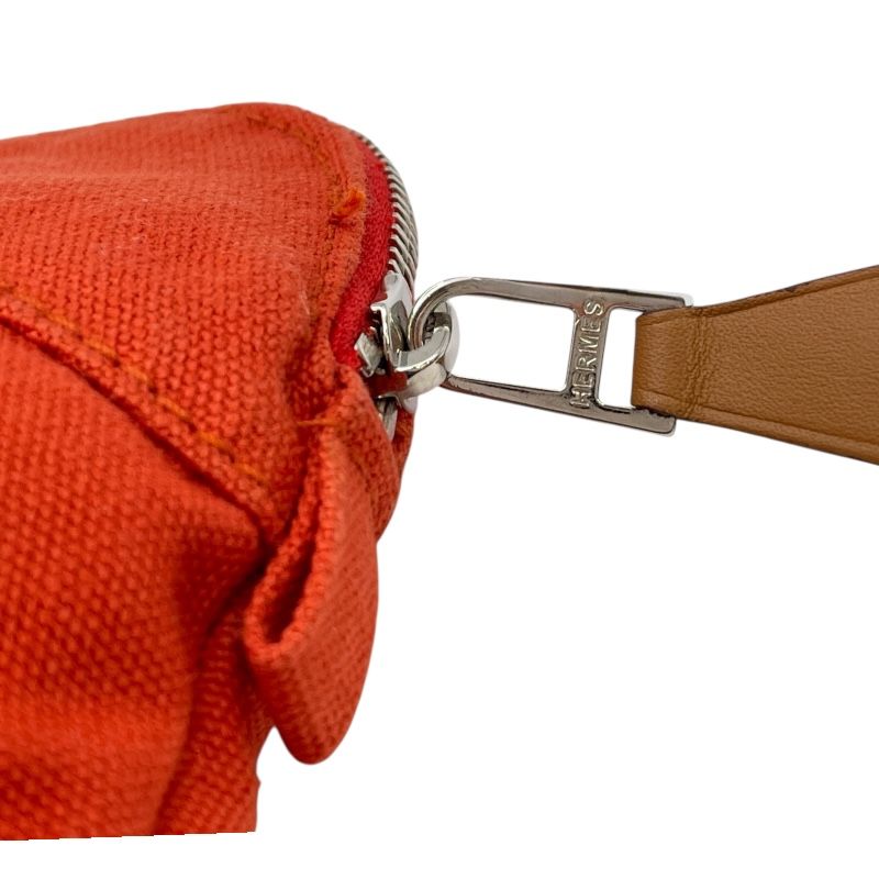 エルメス HERMES ボリードポーチ16 オレンジ SV金具 トワル レディース  