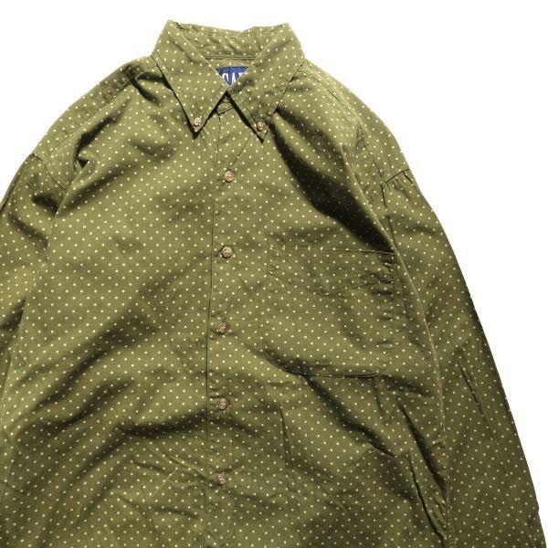 90´s ギャップ GAP ドット コットン ボタンダウンシャツ (S) 黄緑系 水玉 ポルカドット 90年代 旧タグ オールド 青タグ アメリカ古着 USED  ビンテージ ヴィンテージ