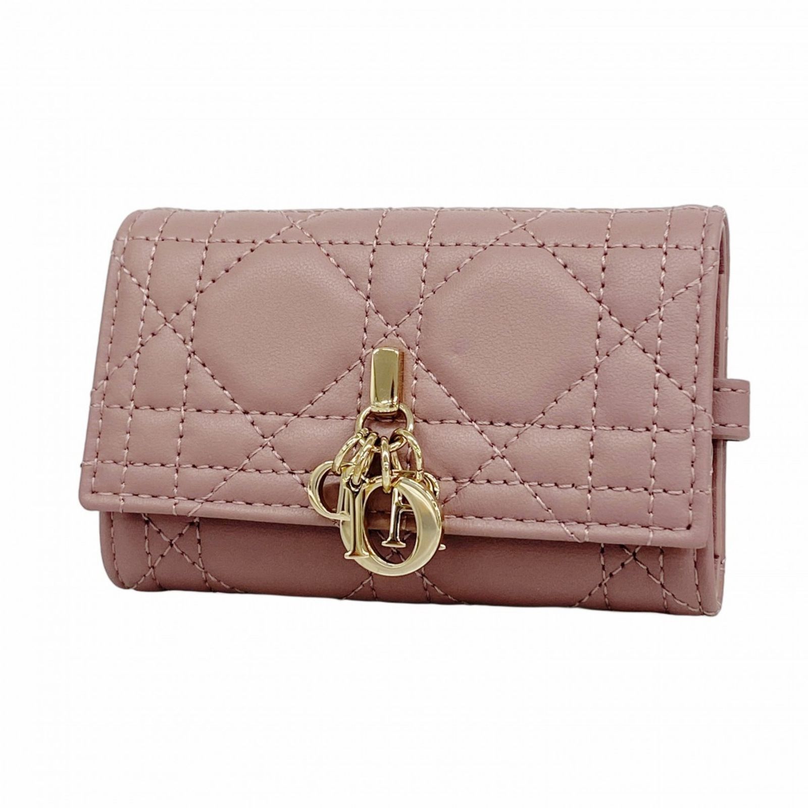 クリスチャン ディオール Christian Dior クリスチャンディオール キーケース カナージュ レザー ダークピンク シャンパンレディース