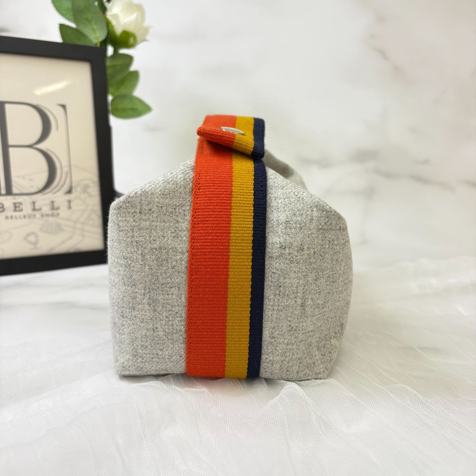 鑑定済み エルメス ブリッド ア ブラック PM グレー オレンジ シルバー金具 ウール ハンドバッグ ポーチ Hロゴ