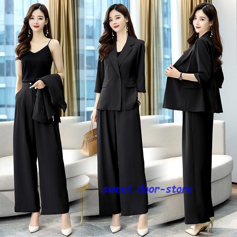 卒業式 服 母 セットアップ レディース 春 パンツスーツ ワイドパンツ 3点セット 入学式 ジャケット おしゃれ ママフォーマル オフィス 通