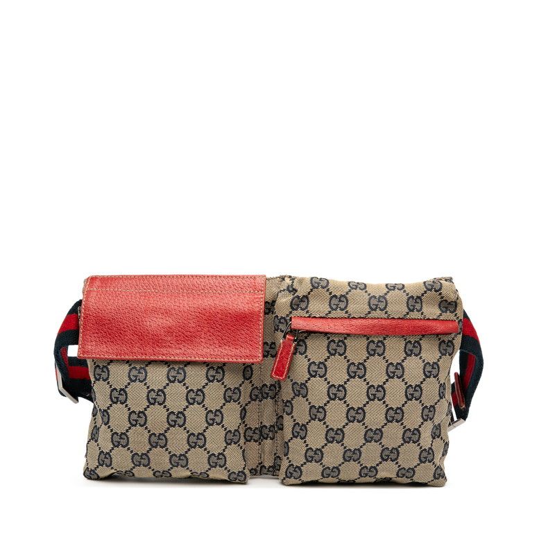 グッチ GGキャンバス ウエストバッグ ボディバッグ 28566 ベージュ レッド キャンバス レザー レディース GUCCI 214-36575