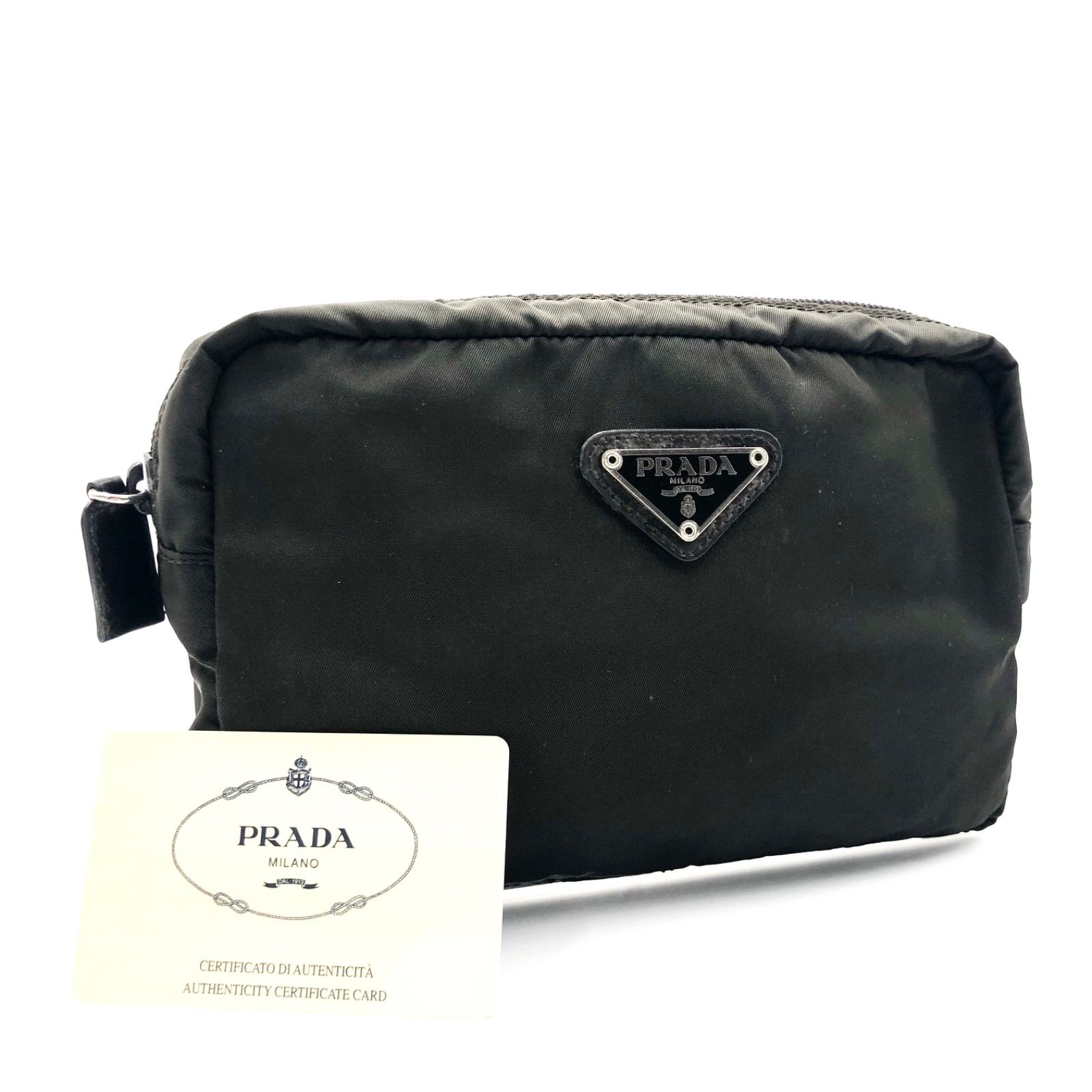 □美品□PRADA プラダ テスートナイロン ポコノ ポーチ 三角プレート ...