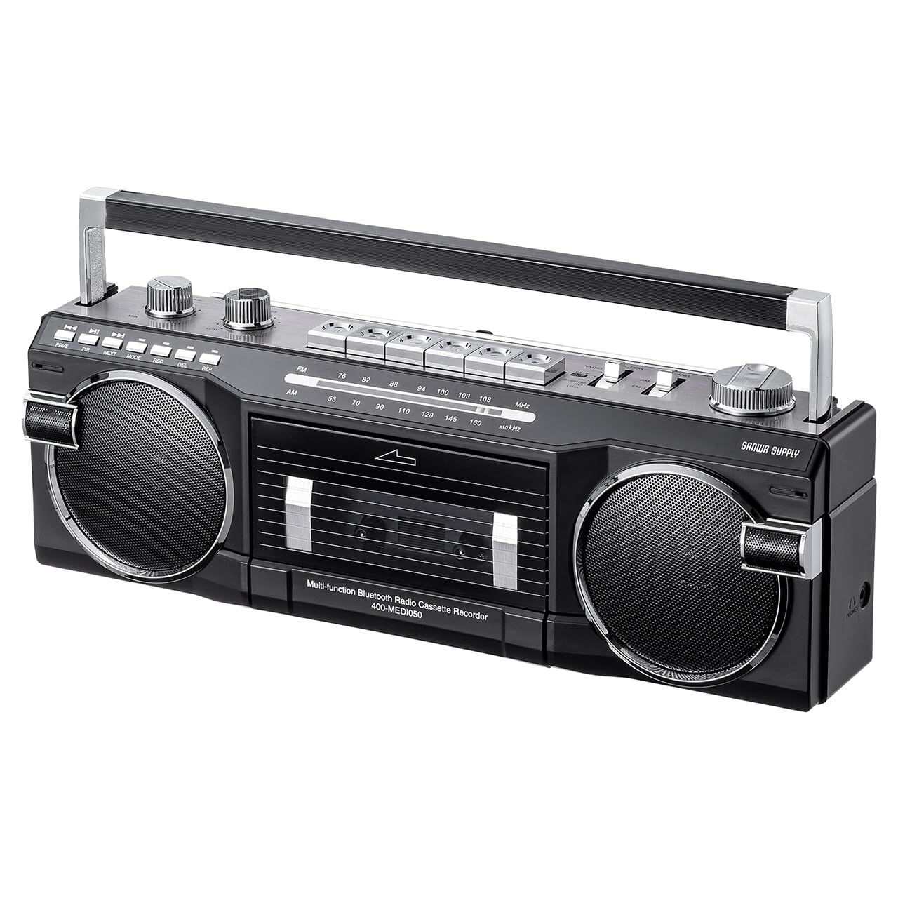 サンワダイレクト Bluetooth搭載 ラジカセ MP3変換 デジタル化 USBメモリ|SDカード MP3プレーヤー ラジオ 乾電池|AC電源 マイク内臓 録音機能付き カセットテープ テープレコーダー ブラック 400-MEDI050BK ブラック