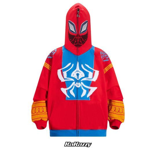 KaKazzy】スパイダーマン レッド フルジップ パーカー 男女着用