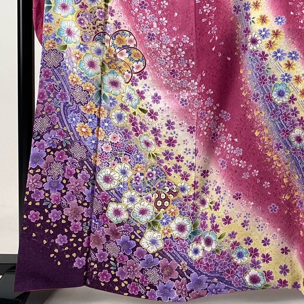 振袖 身丈162.5cm 裄丈66cm M 袷 ねじ梅 桜 銀通し 金彩 ピンク 正絹