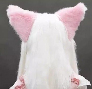 着ぐるみヘッド 猫 ピンクと白 全頭ヘッド ケモノ マスク ファー