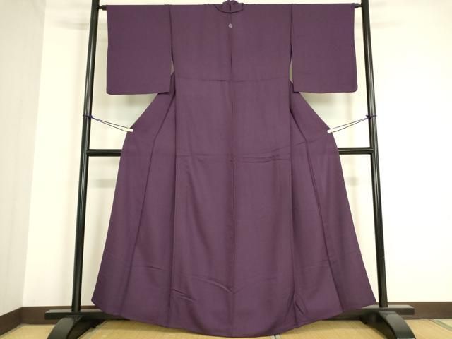 平和屋着物▽上質な色無地　単衣　草葉地紋　紫紺色　正絹　逸品　DAAV5407az 平和屋着物▽上質な色無地 単衣 草葉地紋 紫紺色 正絹 逸品