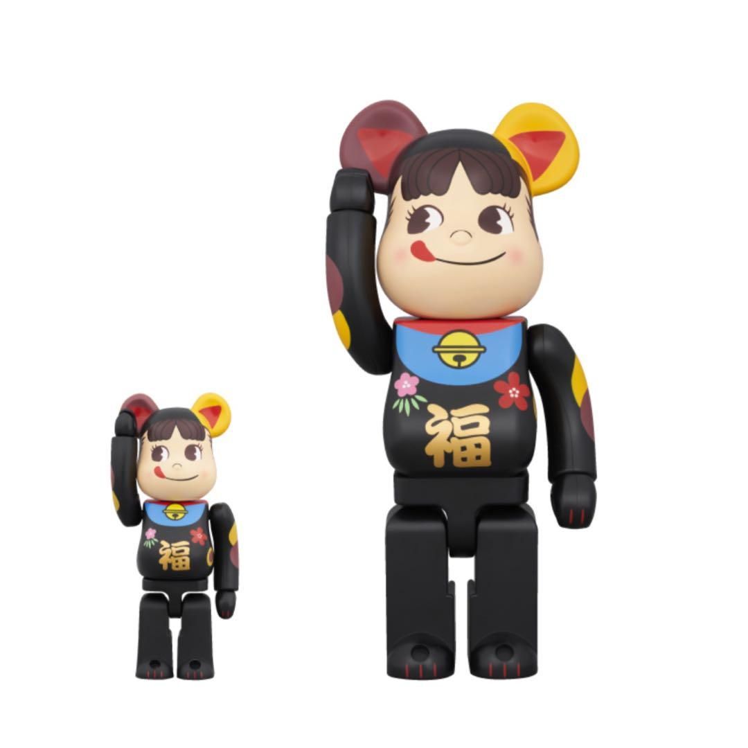 BE@RBRICK 招き猫 ペコちゃん 福 黒 100% u0026 400%