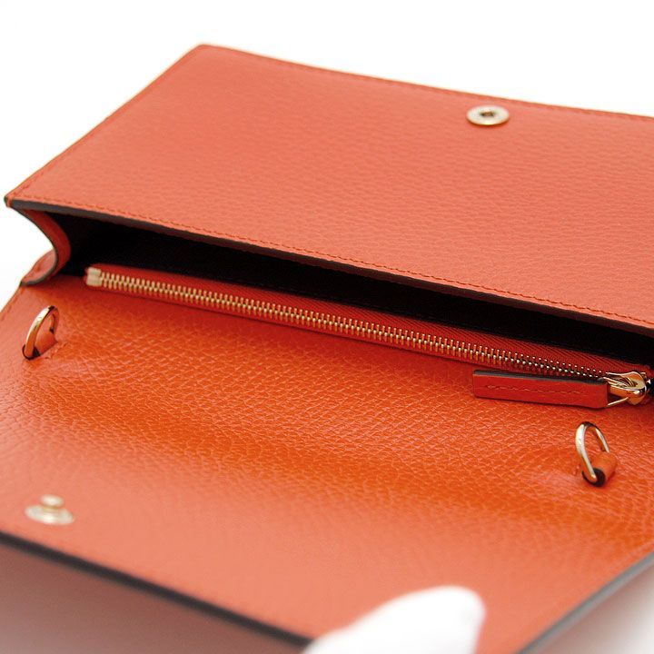 ほぼ未使用 グッチ 長財布 インターロッキングG チェーンウォレット 466506 オレンジ GUCCI イタリア製 ゴールド金具 クラッチ ミニバッグ 中古 美品 GUCCI - ほぼ未使用 グッチ 長財布 インターロッキングG チェーン