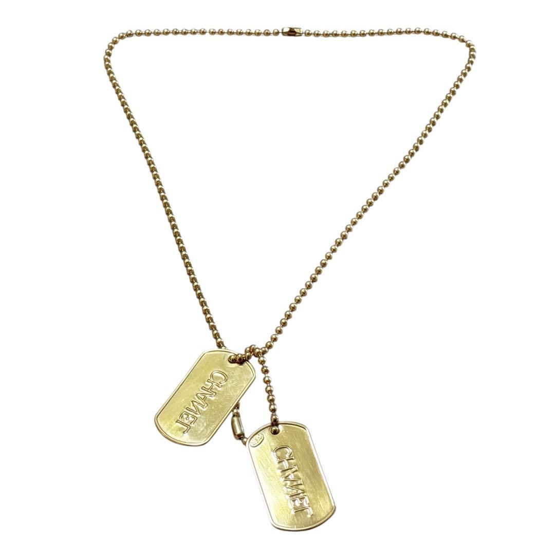 希少 レア CHANEL シャネル ネックレス ドッグタグ ロゴプレート