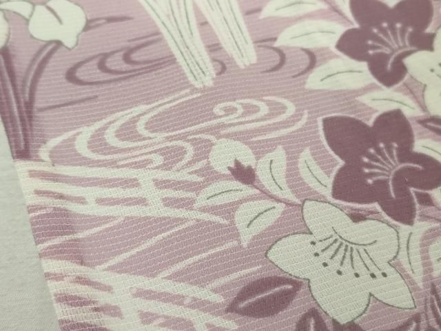 平和屋着物□極上 夏物 撫松庵 訪問着 紅梅織 渡橋風景花文 紅藤色地