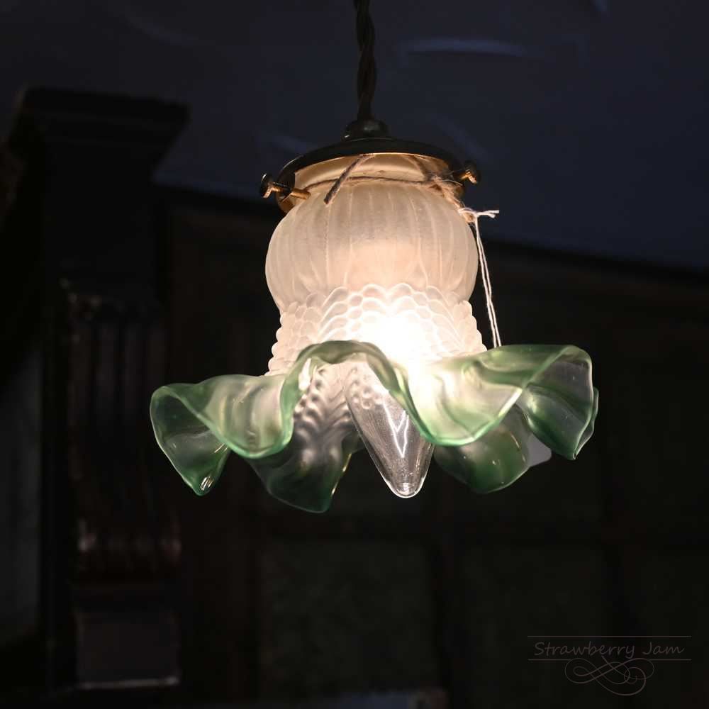 L3705-206 フランスアンティーク フレンチ ガラスシェード グリーン フラワー シェード 照明 フランス NEXPOTALLINN_EU
