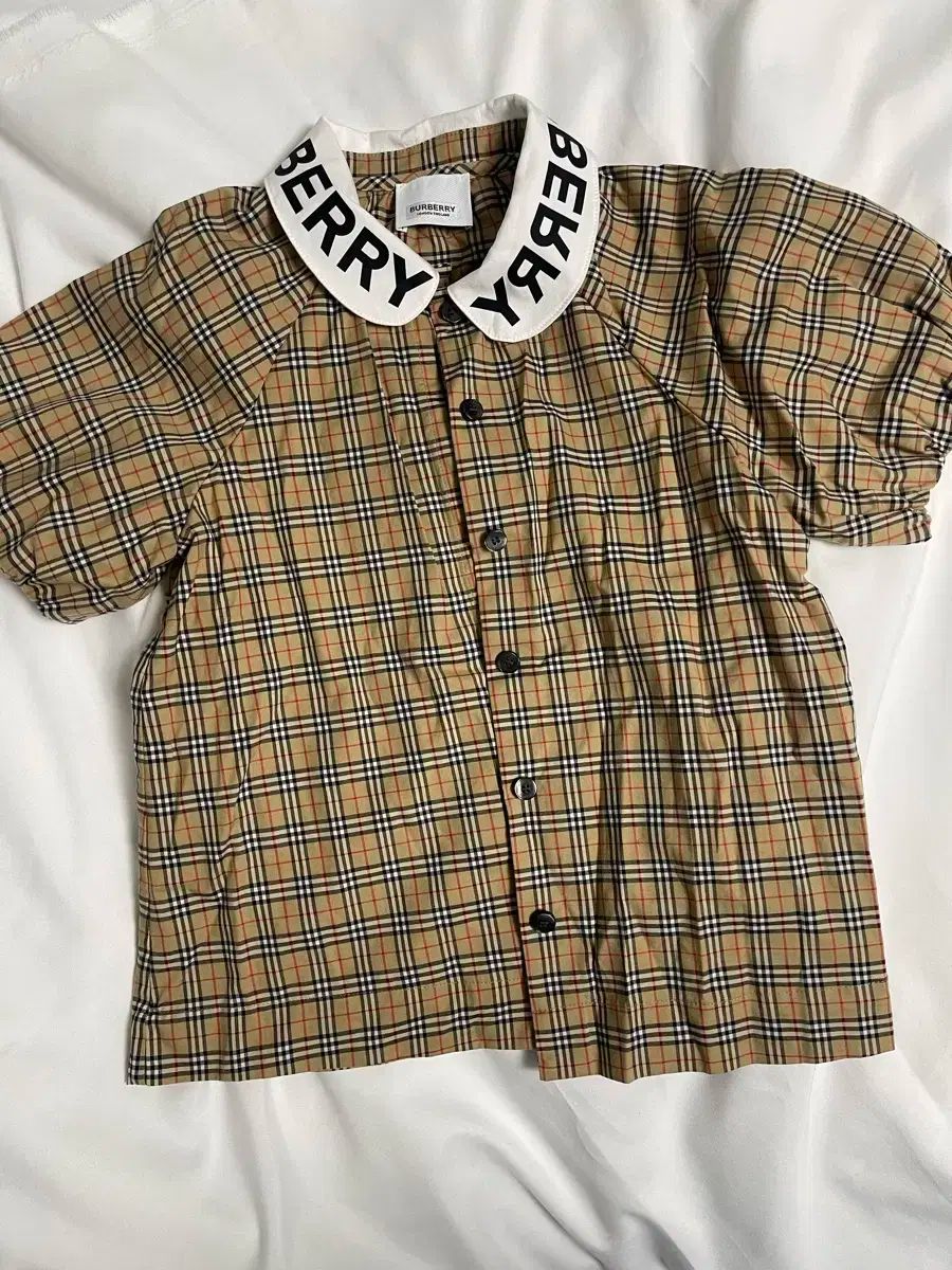 21ss Burberry Kids バーバリーキッズ ロゴ プリント パフ スリーブ チェック ストレッチ コットン ブラウス