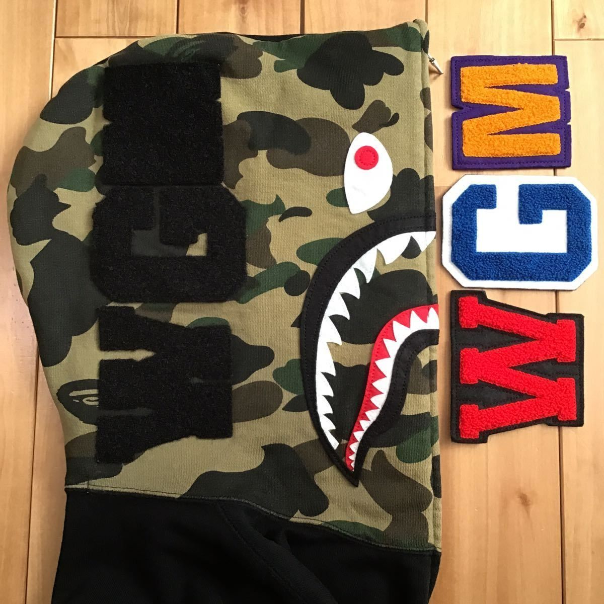 1st camo green × black 袖切り替え シャーク パーカー Mサイズ shark