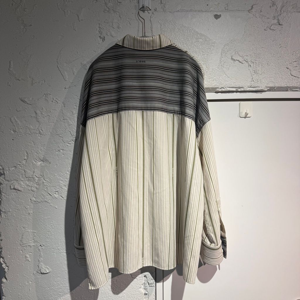 LOEWE ロエベ Wool And Jacquard Cotton Oversized Shirt ストライプシャツ H526Y05W71 アイボリー系 size 37 表参道A10