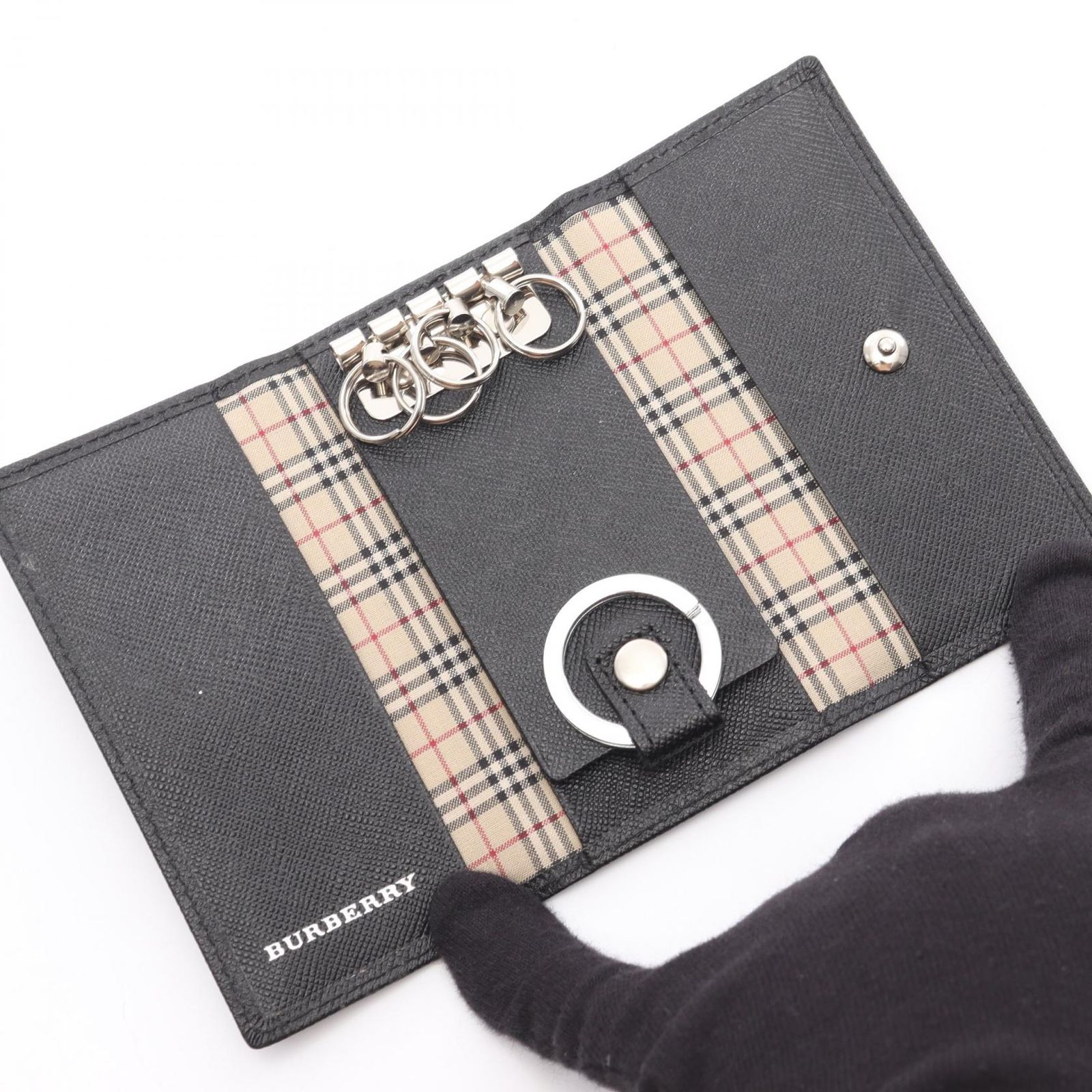 バーバリー BURBERRY キーケース ブラック レザー 4連キーケース ユニ