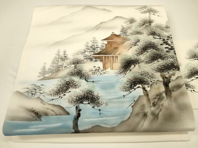 平和屋着物 塩瀬 九寸名古屋帯 手描き 風景文 金彩 正絹 逸品