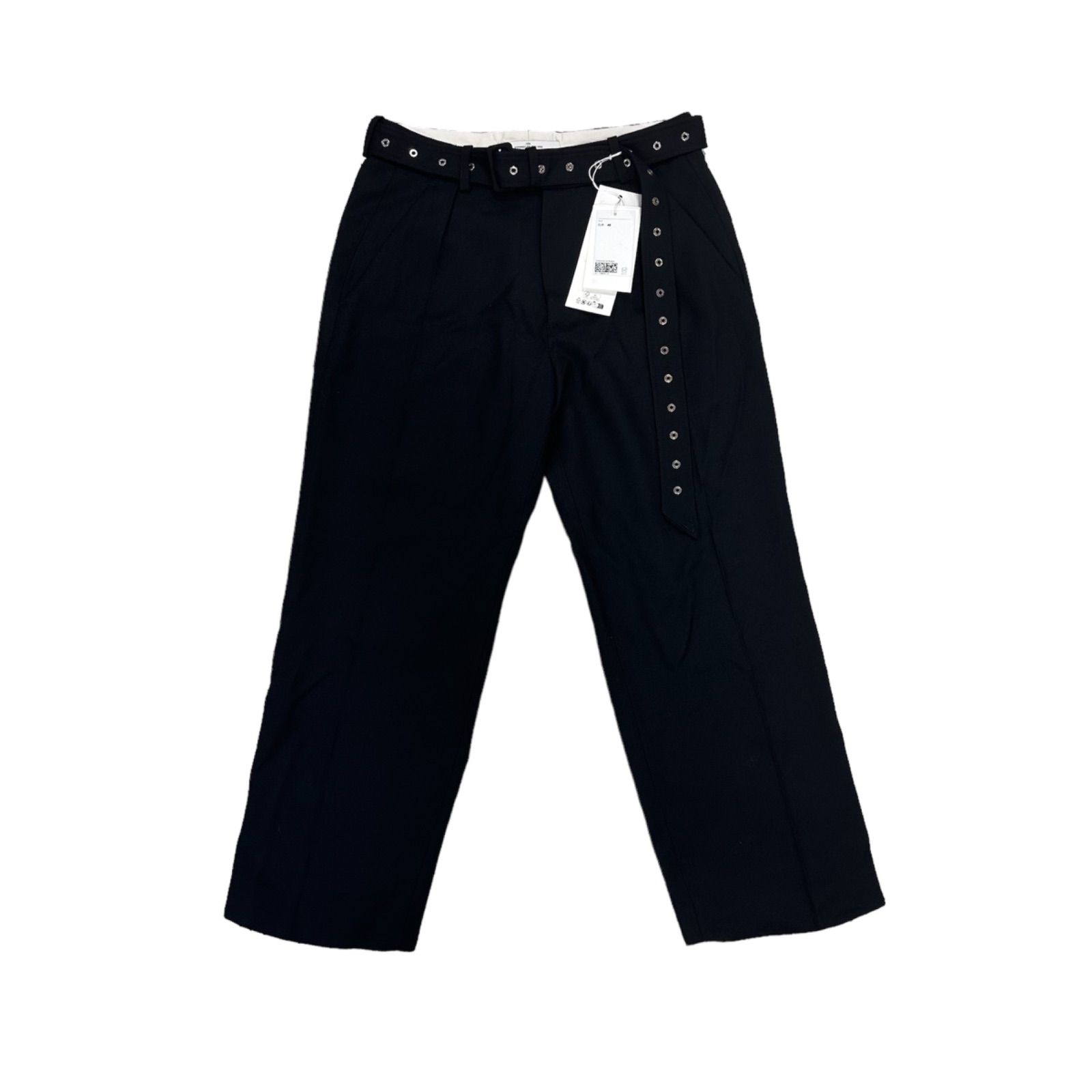 71】H&M Rokh ベルテッドウールパンツ コラボ 無地 黒 ブラック 48 