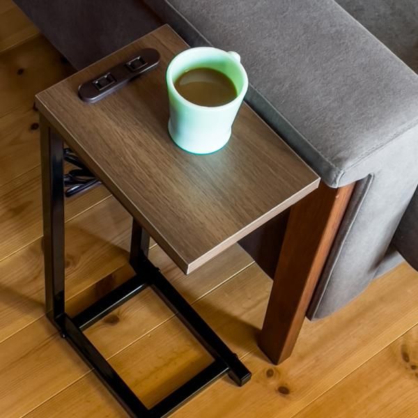 サイドテーブル おしゃれ 北欧 コンセント付き 2口 シンプル ナイトテーブル ソファサイド ベッドサイド ブラック 黒 白 ホワイト フレーム 木目 ナチュラル 【skb-rmd05】