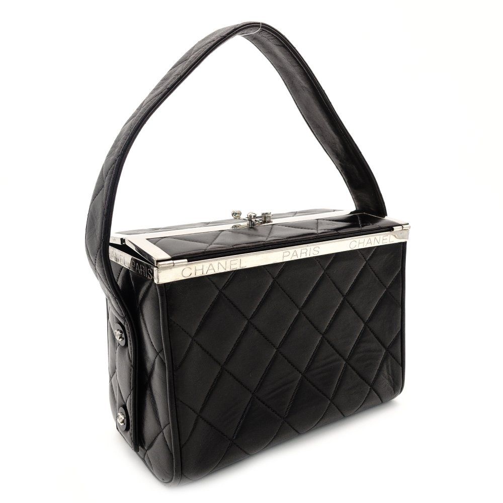 シャネル CHANEL マトラッセ バニティバッグ ラムスキン レザー ブラック 黒 ハンドバッグ ヴィンテージ シルバー金具 7-10-160