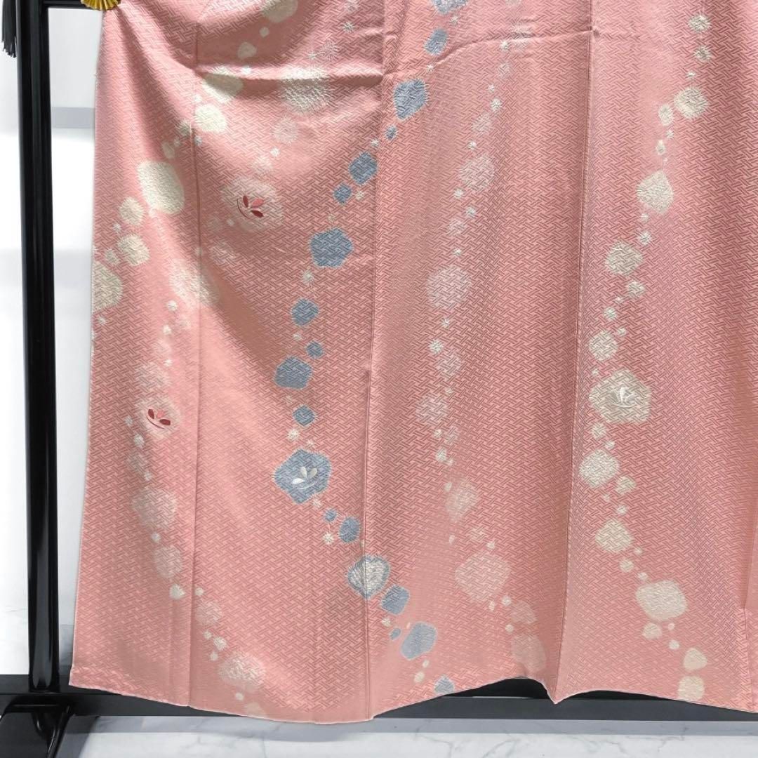 ゑり善　付け下げ　刺繍　桔梗　抽象花　絞り　籠目地紋　着物　104a d ゑり善 付け下げ 刺繍 桔梗 抽象花 絞り 籠目地紋 着物 104a d