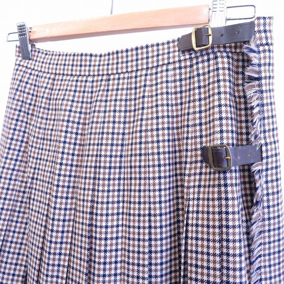 デ*ン様 【匿名発送】Aquascutum チェック柄ラップスカート レザー付き アクアスキュータム Aquascutum ヴィンテージ ラップスカート チェック