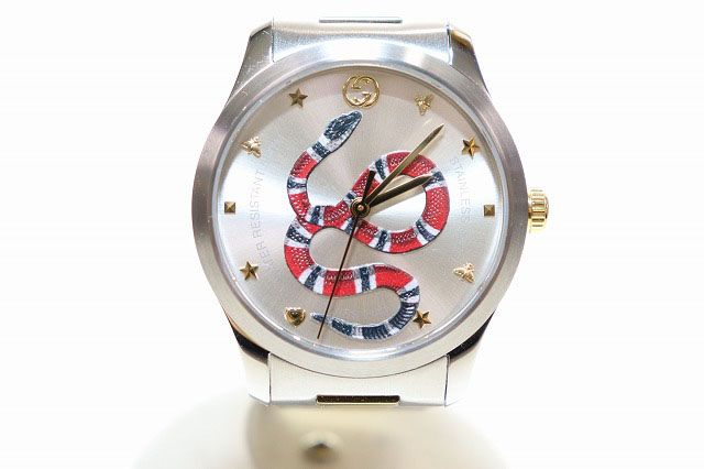 グッチ GUCCI Gタイムレス キングスネーク YA1264075 腕時計 クォーツ ツートンカラー シルバー ゴールド ヘビ 蛇 【ブランド古着ベクトル】【中古】AA250108